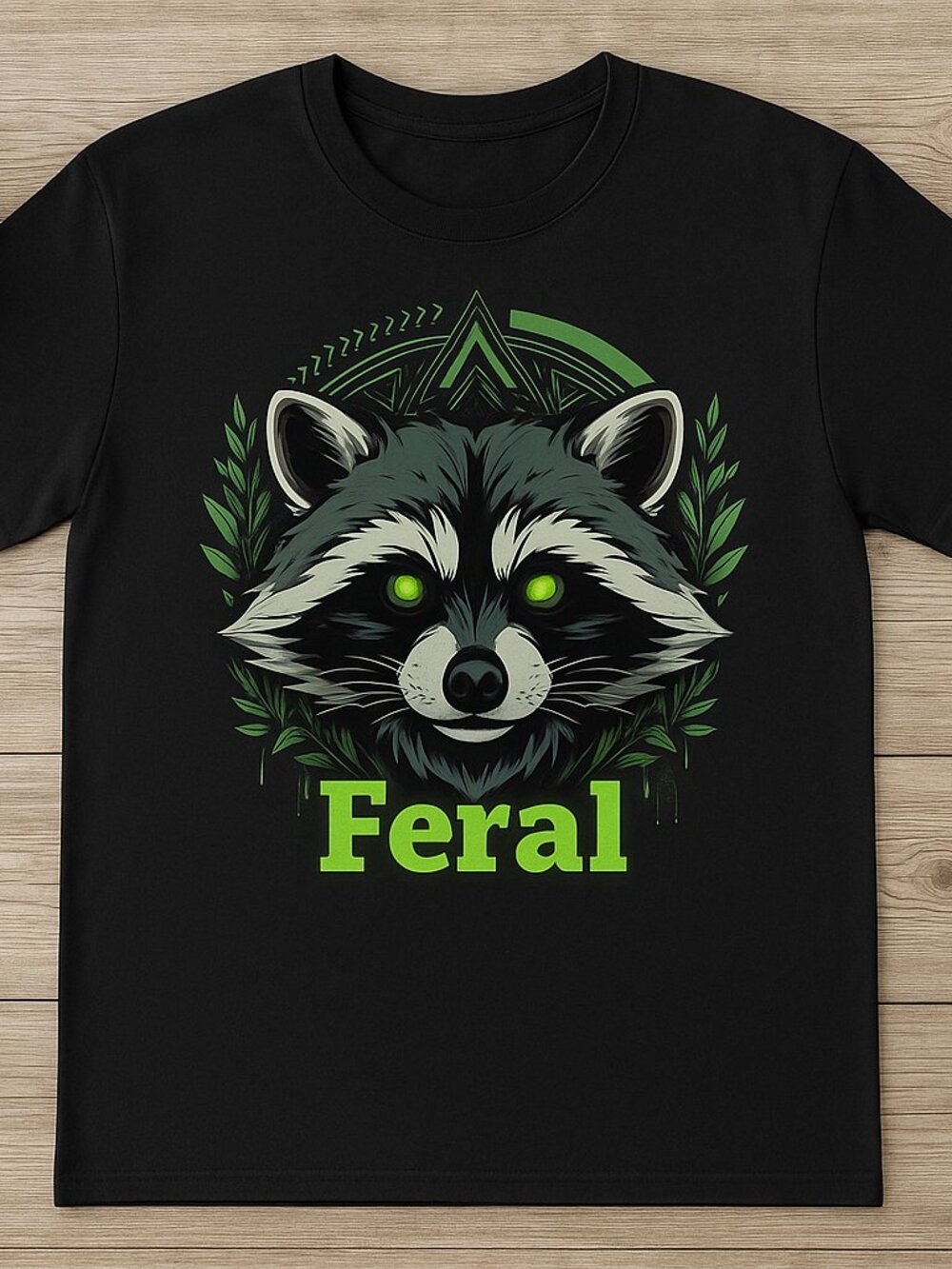Black Feral Raccoon Graphic Tee Glowing Eyes Forestcore Goblincore Shirt